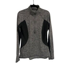 Athleta Running Wild Half Zip Gray Black Long‎ Sleeve Shirt Size M